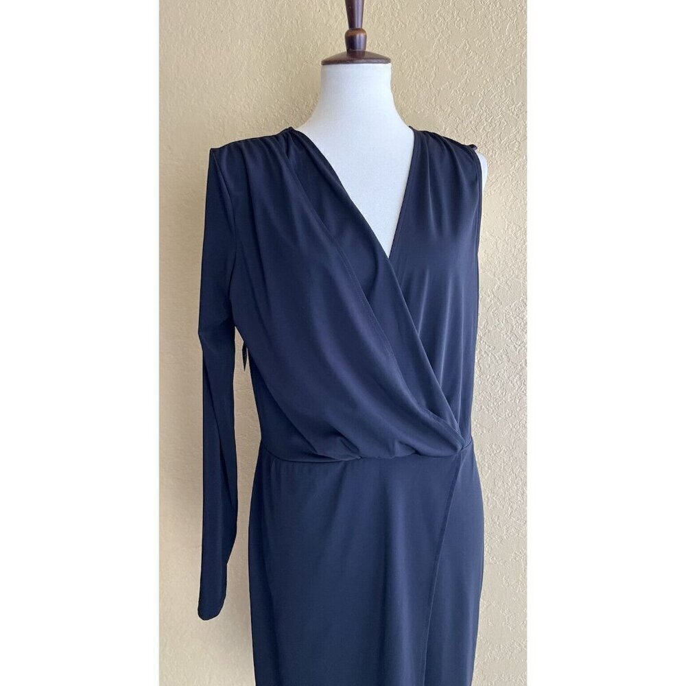 Nasty Gal Black Jersey One Sleeve Plunging Wrap Dress Size XL - Picture 10 of 10